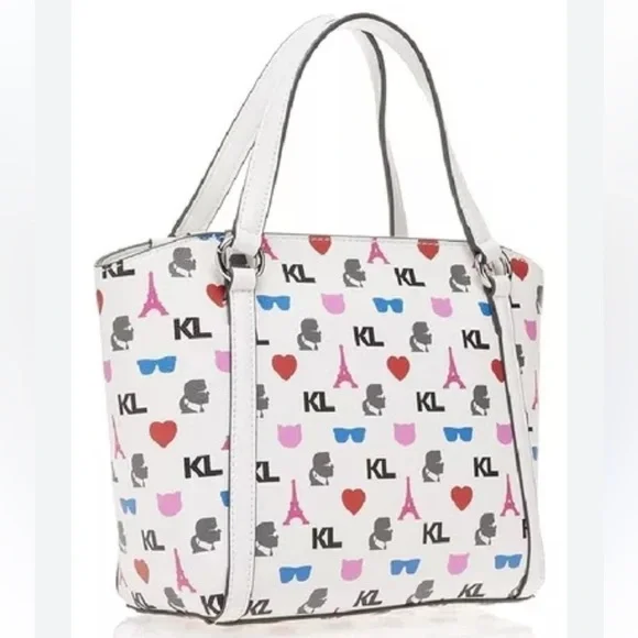 Karl Lagerfeld Paris Iris Tote Handbag, crossbody strap White multi - Picture 13 of 14